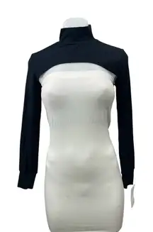 NEW Wrapped Black Turtleneck Long Sleeve Rib Knit Cropped Bolero Shrug Top Sz S