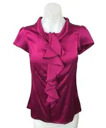 Classiques Entier Purple 100% Silk Ruffle Short Sleeve Shirt Blouse Top Size S