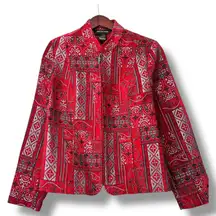 Molly & Maxx Red Tapestry Jacket M Boho Festival Zip‎ Up Ethnic Print Blazer