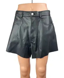 WeWoreWhat Black Faux Vegan Leather High Rise Wide Leg Flare A-Line Shorts Sz 30