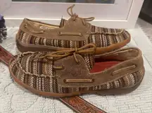 Women's  Leather Boat Driving Shoes, Brown, Southwest Style, Size 9M