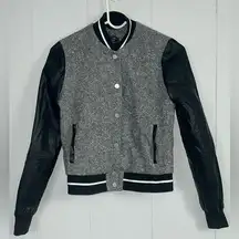 Abercrombie & Fitch Heritage Wool Bomber Jacket Faux Leather Black Gray Size XS