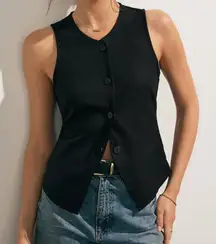Commense Linen Vest button up sleeveless womens Black (medium) minimalist office