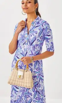 Lilly Pulitzer Purple Print Midi Dress Size XXS 3/4 Sleeve Collared