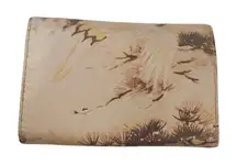 Lucky Brand Wallet Clutch Beige Oriental Crane Print Kisslock Trifold Card