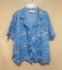 Rachel Zoe Floral Print Top Women's Large Short Sleeve‎ Button Down Blouse