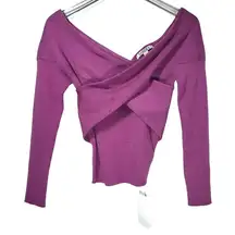 NWT Snidel Wool Blend Ribbed Knit Criss Cross Chest Pullover Sweater in Magenta