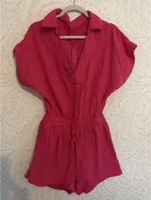 Cupshe Pink Romper  Drawstring Waist Collar Open Back