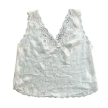 Christian Dior Camisole Tank Top - White Lace Neckline & Satin Bodice M VINTAGE