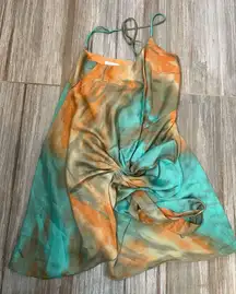 Hello Molly Mini Wrap Dress Orange and Aqua