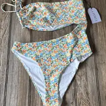 La Porte swim one piece large NEW lined floral cut out stomach high thigh