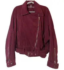 Free People Women's‎ Red Slouchy Dolman Corduroy Moto Jacket Size M