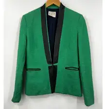 Jones New York Sea New York Green Black Perforated Leather Zip Up Blazer Jacket Size 4