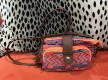 Vintage Boho Woven Patchwork Festival Crossbody Bag Aztec Textile Chain Purse