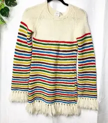 Paul and Joe wool Rainbow fringe Striped sweater XS‎ boho retro pride tuckernuck