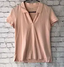 Nautica Baby Pink Women’s V-Neck Cotton Polo Tee Size Large