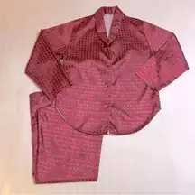 Vintage Beth Michaels Burgundy Red Satin Pajamas Set Small