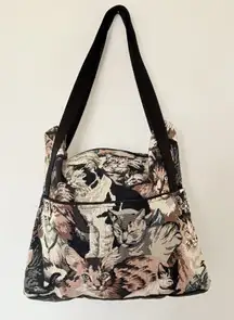 Vintage Woven Cat Tapestry Shopper Bag Whimsical Feline Retro Portrait Tote