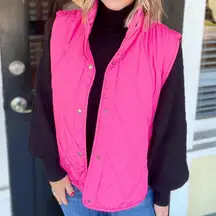 Hot Pink Quilted Puffer Snap Button Vest