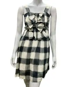 Line & Dot Womens Blue White Plaid Bows Sleeveless A-line Mini Dress S