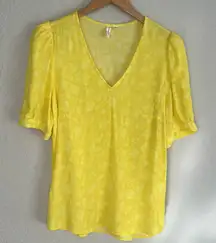 Watercolor Yellow Top Blouse V Neck Short Sleeve Bright Viscose Bright Spring XS