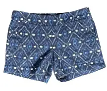 J.Crew Women 2 Navy Blue Batik Basketweave Ikat Print Chino Shorts Summer Casual