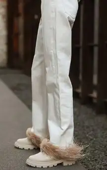 Giani Bini x Nastia Liukin Chic White Feather-Trimmed Jeans