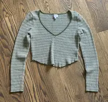 La Hearts Green and White Striped Cropped Long Sleeve