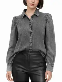 Rails Angelica Acid Wash Button Shirt Women’s Small Black Long Sleeve Casual