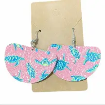 Statement Earrings Sea Turtle Dangle Drop Slip On Earrings Half Circle Pink Blue