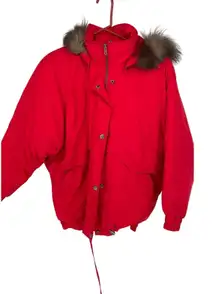 Towne London Fog Red Women's Button Down Removeable Faux Fur Hooded‎ Jacket - S