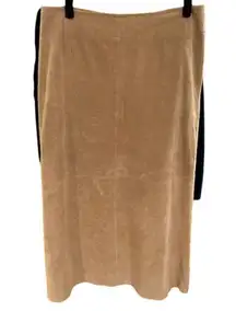BOSTON PROPER Tan Suede Leather Panel Midi Skirt Boho Chic Boho Cottage Size 14