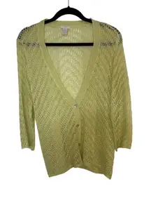 Chico's Crochet Cardigan Size 1 Medium Mother of Pearl Cottagecore Grandmacore