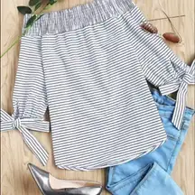 Striped off the shoulder black & white top xs