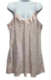 Cacique Lingerie Chemise L Pink Jacquard Floral Slip Dress Coquette Boudoir