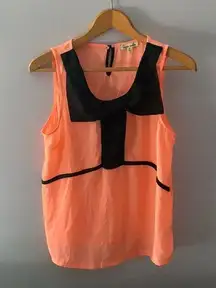 Haute Monde  Sheer Orange with Black Bow Tank Top Size Medium