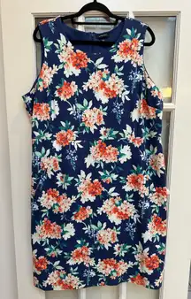 Lands' End Navy Coral Falling Flowers Hydrangea Floral Midi Dress Plus Size 20W