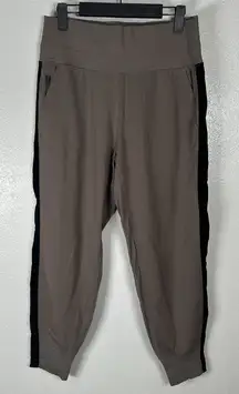 Athleta Venice Velvet Stripe Jogger Pants Womens Medium Athletic Brown Stretch