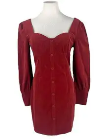 Lulus Lulu’s Wentworth Wine Red Corduroy Long Sleeve Bodycon Dress Women’s Sz Medium