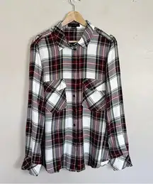 Sanctuary Boyfriend Plaid Shirt Snap Button Down Size Large