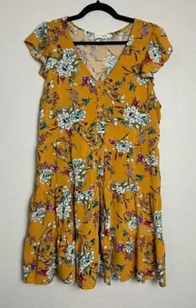 Live to Be Spoiled Junior's XXL Dress Yellow Floral Tiered Ruffle Summer Cottage