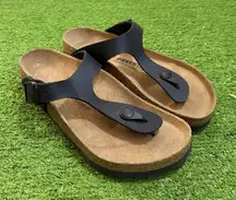 Birkenstock‎ Women 37- 6.5 Gizeh Patent Leather Black Strap Sandal Buckle NWOB