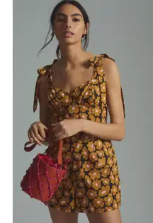 Anthropologie Hutch Daisy Floral Print Corset Playsuit Romper Orange Motif 4