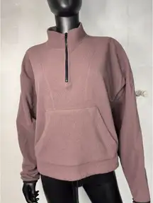 PINK Victoria's Secret Pullover Fleece 1/2 Zip Pouch Pocket Mauve Athleisure LG