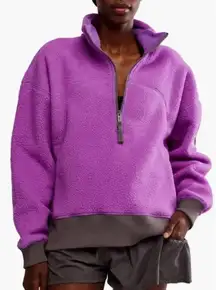 Free People Purple Hit The Slopes Quarter Zip Fleece Jacket