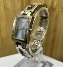 Guess Tank Watch Women Silver tone Blue Dial Rectangle