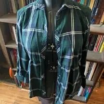 Beach lunch lounge green tartan plaid babydoll button down top