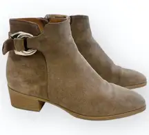 Aquatalia Faria Booties Taupe Brown Suede Ankle Boots 8 Buckle Square Toe 395346
