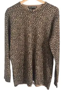 Nina Leonard Animal Print Leopard Tunic Sweater Size Medium