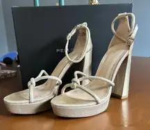 Pelle Moda Gillian ankle strap platinum gold‎ chunky heel sandal size 8.5 NEW